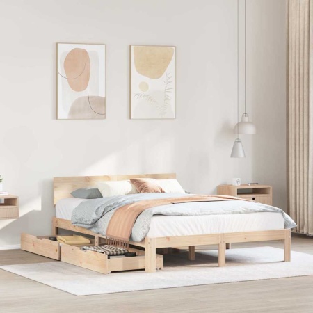 Cadru pat cu sertare, 140x200 cm, lemn masiv pin