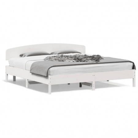 Cadru pat cu tăblie 200x200 cm, alb, lemn masiv de pin
