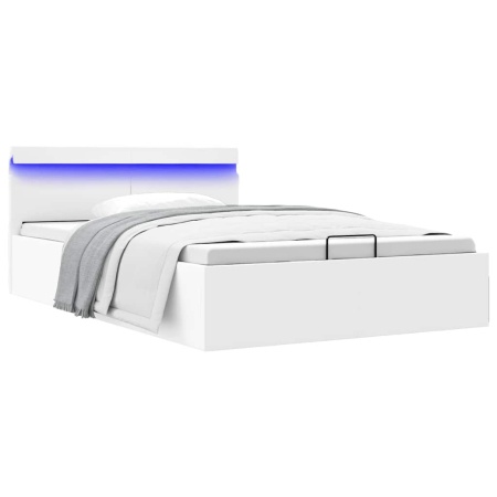 Cadru pat hidraulic cu ladă LED alb 120x200 cm piele ecologică