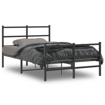 Cadru pat metalic cu tăblie de cap/picioare negru, 120x190 cm