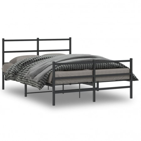 Cadru pat metalic cu tăblie de cap/picioare , negru, 140x190 cm