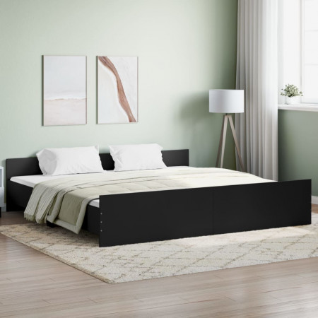 Cadru pat metalic cu tăblii de cap/picioare, negru, 200x200 cm - Img 1