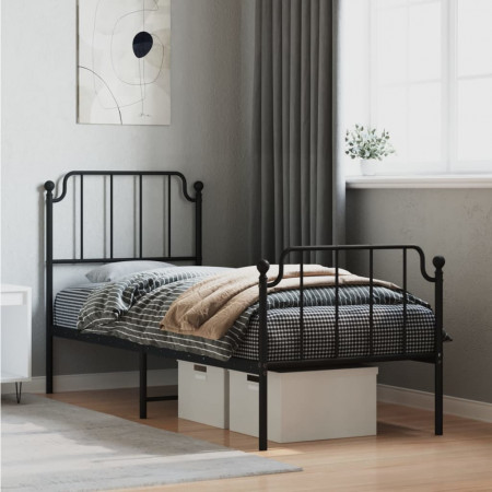 Cadru pat metalic cu tăblii de cap/picioare negru, 80x200 cm