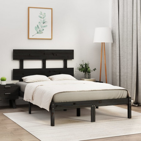 Cadru pat Small Double 4FT, negru, 120x190 cm, lemn masiv