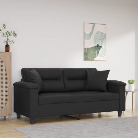 Canapea cu 2 locuri cu pernuțe, negru, 140 cm, piele ecologică - Img 1