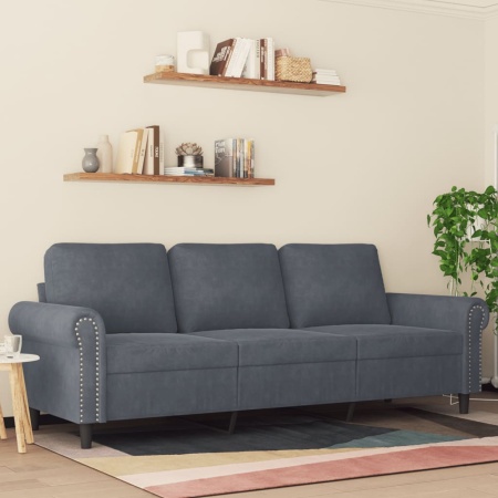 Canapea cu 3 locuri, gri închis, 180 cm, material catifea - Img 1