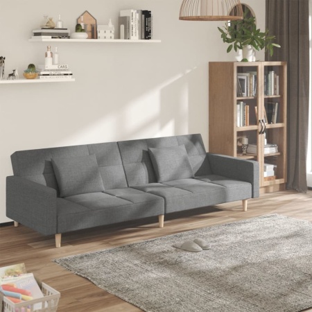 Canapea extensibilă cu 2 locuri, 2 perne, gri deschis, textil