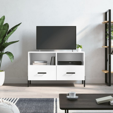 Comodă TV, alb extralucios, 80x36x50 cm, lemn prelucrat