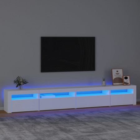Comodă TV cu lumini LED, alb, 270x35x40 cm - Img 1