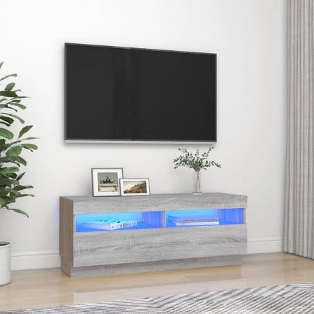 Comodă TV cu lumini LED, gri sonoma, 100x35x40 cm - Img 1
