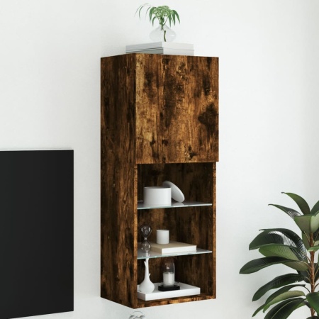 Comodă TV cu lumini LED, stejar fumuriu, 40,5x30x102 cm