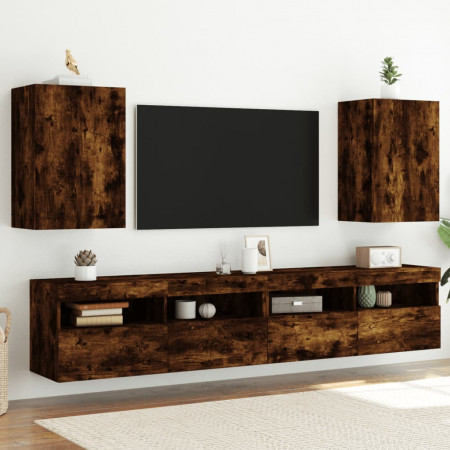 Comodă TV de perete 2 buc., stejar fumuriu, 40,5x30x60 cm, lemn