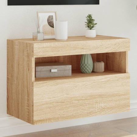 Comodă TV de perete cu lumini LED, stejar sonoma, 60x30x40 cm