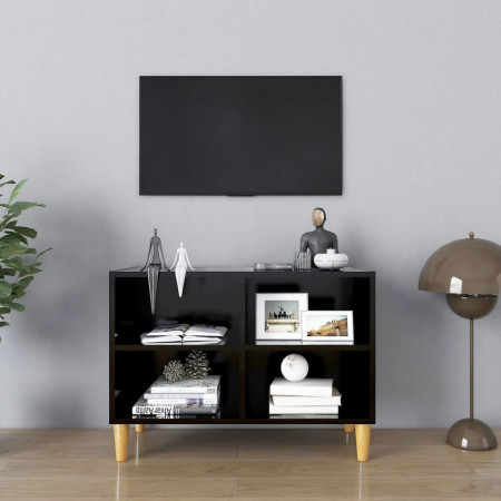 Comodă TV, picioare lemn masiv, negru, 69,5x30x50 cm - Img 1