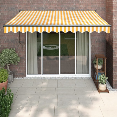Copertină retractabilă, galben/alb, 3x2,5 m, textil/aluminiu