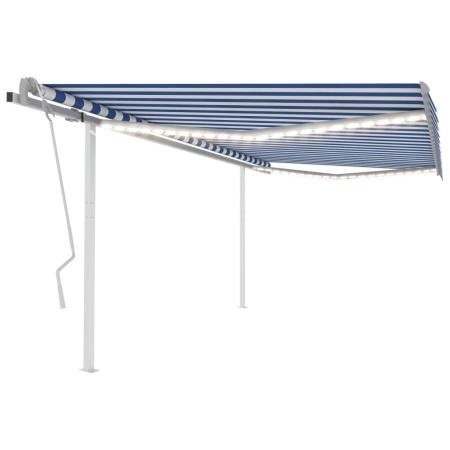 Copertină retractabilă manual, cu LED, albastru și alb, 4x3 m