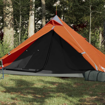 Cort camping 1 persoane gri/portocaliu 255x153x130cm tafta 185T - Img 1