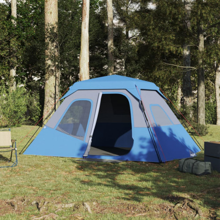 Cort camping 6 pers., albastru, impermeabil, configurare rapidă