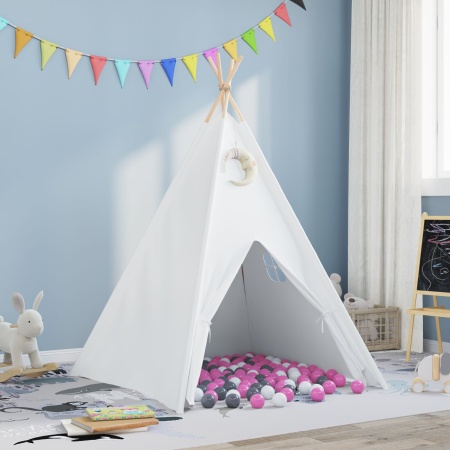 Cort Teepee pentru Copii cu Geantă Peach & Bile de Joacă Albă