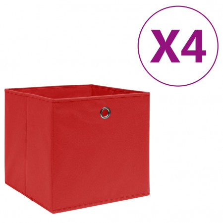 Cutii depozitare, 4 buc., roșu, 28x28x28 cm, textil nețesut