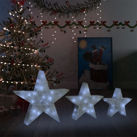 Decor Crăciun stele 3 buc. plasă albă & LED exterior/interior