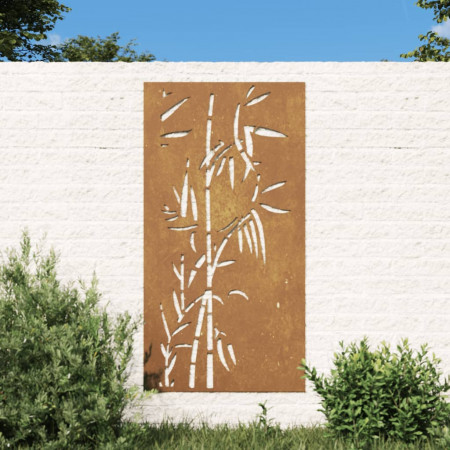 Decorație perete de grădină 105x55 cm design bambus oțel Corten