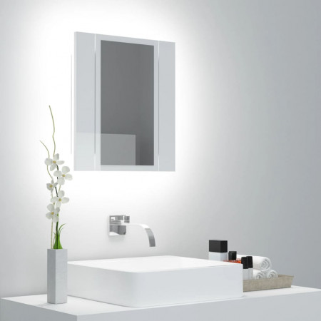 Dulap de baie cu oglindă și LED, alb extralucios 40x12x45 acril - Img 1