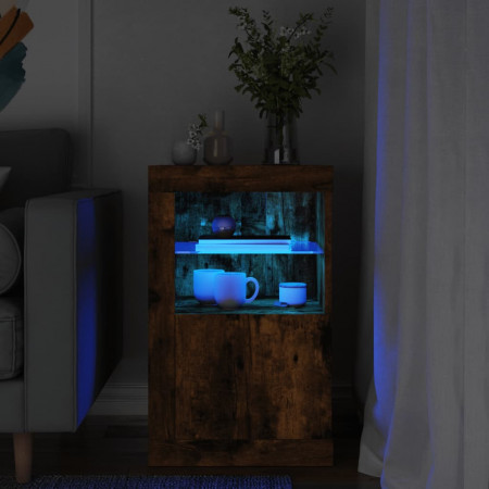 Dulap lateral cu lumini LED, stejar fumuriu, lemn prelucrat