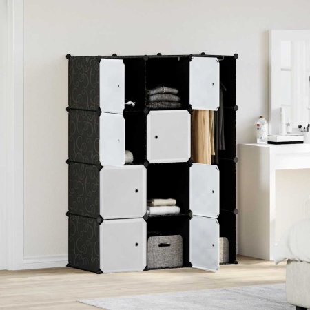 Dulap modular cu 9 compartimente, 109x36,5x143 cm, negru și alb