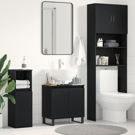 Dulap pentru chiuvetă de baie Negru Stejar 58x33x60 cm Lemn prelucrat