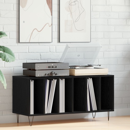 Dulap pentru Discuri Negru Stejar 100x38x48 cm Lemn Prelucrat