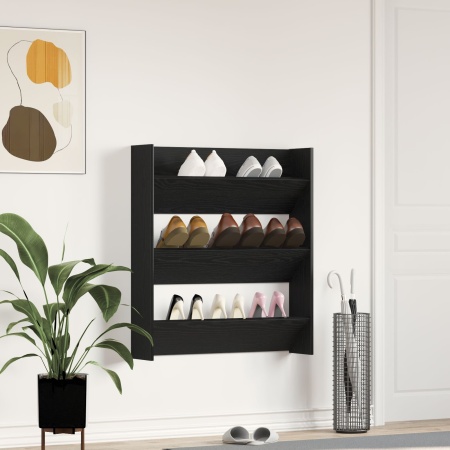 Dulap pentru pantofi Negru Stejar 80x18x90 cm Lemn prelucrat