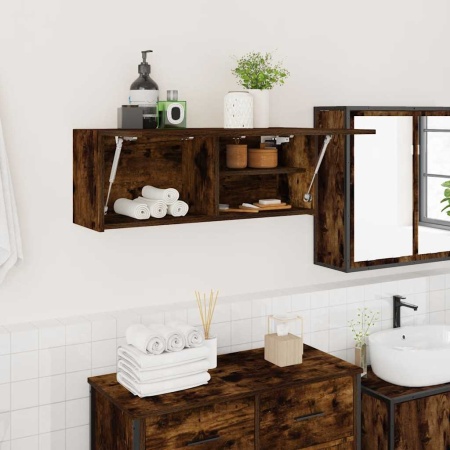 Dulap perete baie, stejar fumuriu, 80x25x30 cm, lemn prelucrat