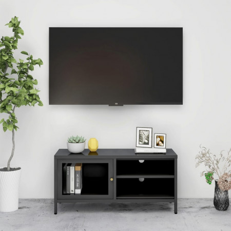 Dulap TV, antracit, 90x30x44 cm, oțel și sticlă - Img 1