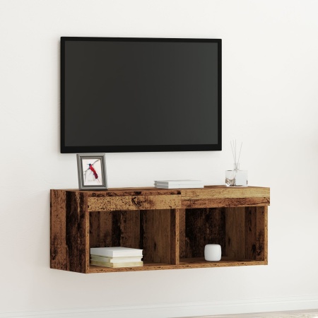 Dulap TV de perete cu lumini LED Lemn vechi 80x30x30 cm