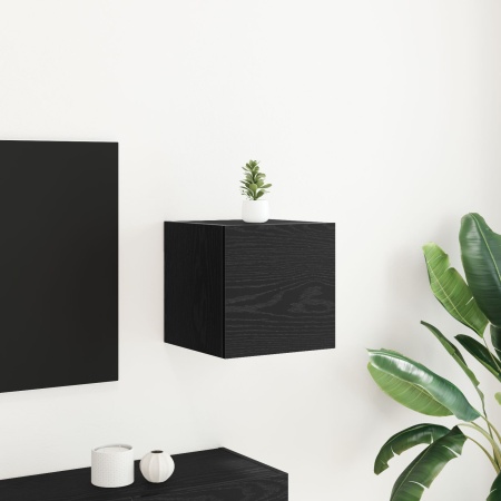 Dulap TV De Pereți Negru cu Stejar 30,5x30x30 cm