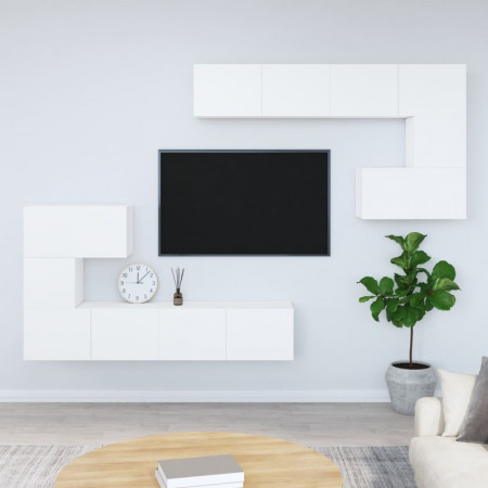 Dulap TV montat pe perete, alb, lemn prelucrat - Img 1