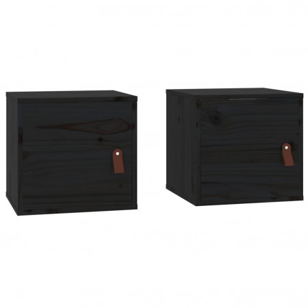 Dulapuri de perete, 2 buc, negru, 31,5x30x30 cm, lemn masiv pin
