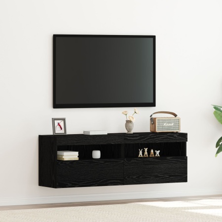 Dulapuri pentru TV cu lumini LED 2 buc Negru Stejar 60x30x40 cm