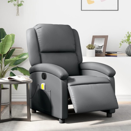 Fotoliu de masaj electric rabatabil, gri, piele ecologică