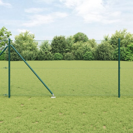 Gard de Fibră Sudată cu 13 Stâlpi cu Vârf Verde 1x25 m Oțel