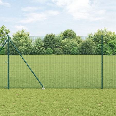 Gard din plasă sudată cu 7 stâlpi cu vârfuri Verde 1.5x10 m Oțel