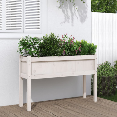 Jardinier de grădină cu picioare, alb, 110x31x70 cm, lemn masiv