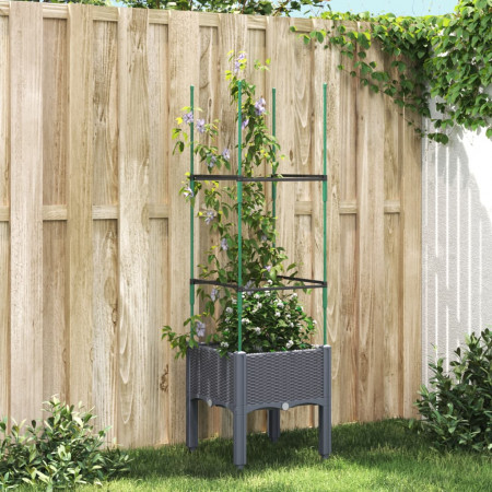 Jardinieră de grădină cu spalier, gri, 40x40x142,5 cm, PP - Img 1
