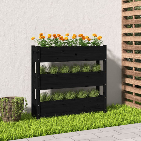 Jardinieră, negru, 112x25x104,5 cm, lemn masiv de pin