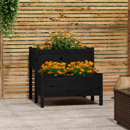 Jardinieră, negru, 84,5x84x75 cm, lemn masiv de pin