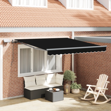 Marchiză Manuală Retractabilă cu LED Neagră 350x250 cm, Material de Înlocuire pentru Marchiză 3,5x2,5 m Cadru Negru