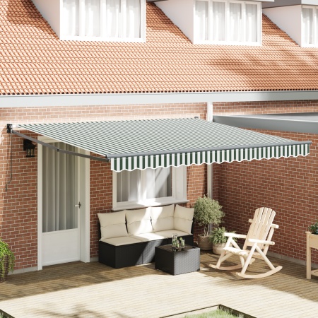 Marchiză retracabilă manuală Verde și Alb 400x300 cm, Material de înlocuire pentru marchiză pentru cadru de 4x3 m Verde și Alb
