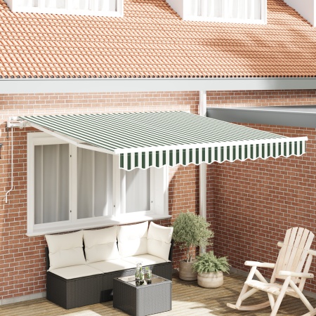 Marchiza retractabilă automată Verde și Alb 350x250 cm, Țesătură de schimb pentru marchiză 3.5x2.5 m Verde și Alb