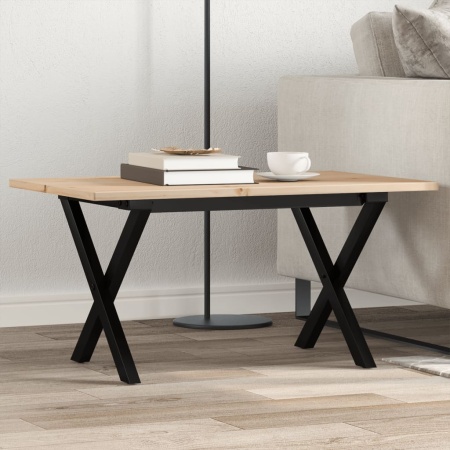 Masă de cafea, cadru X, 80x50x40 cm, lemn masiv pin și Oţel